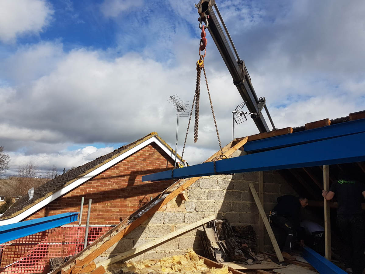 Loft conversion steels being lifted